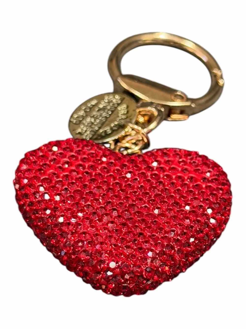 Gold Keychain with Red Crystal Heart Charm